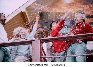 Happy Diverse Mature People Celebrating Holiday Stock Photo 2222022413