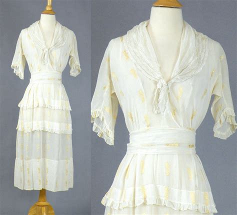 S Edwardian Dress Antique Cotton Tea Dress With Sailor Collar Xxs