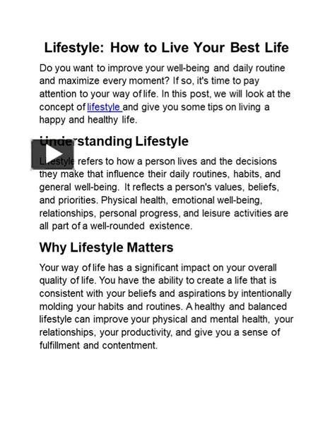 Ppt Lifestyle How To Live Your Best Life Powerpoint Presentation