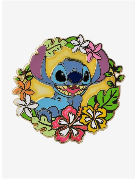 Disney Lilo And Stitch Floral Circle Stitch Portrait Enamel Pin