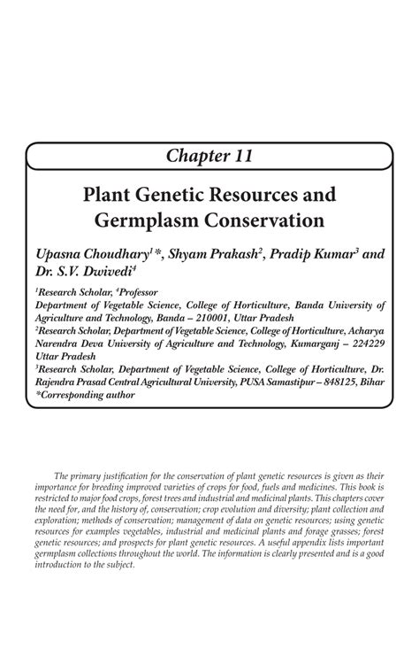 Pdf Plant Genetic Resources And Germplasm Conservation