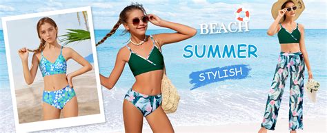 Amazon Oranchids Girls Swimsuit 3 Piece Tropical Print Bathing Suit V Neck Bikini Set With