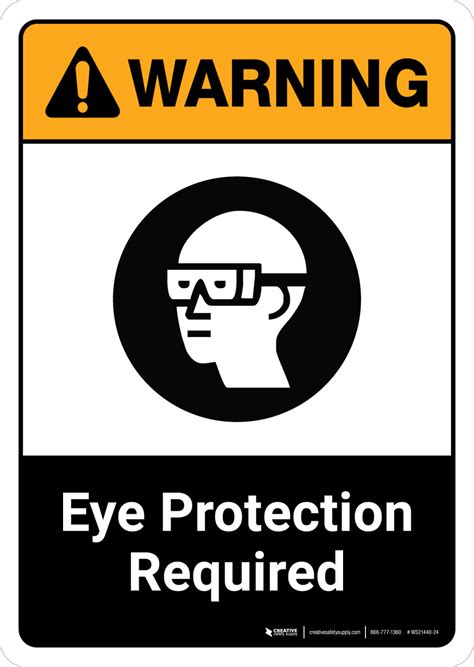 Warning Eye Protection Required With Icon Ansi Portrait Wall Sign