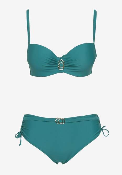 Ciemnozielone Bikini Majtki Typu Figi I Biustonosz Z Metalicznymi