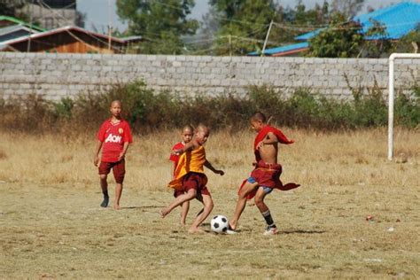 Burmese Monks Playing Soccer Myanmar Burma Burmese