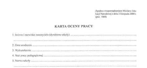 Karta Oceny Pracy Dokument Do Akt Osobowych Nauczyciela Vi Cena