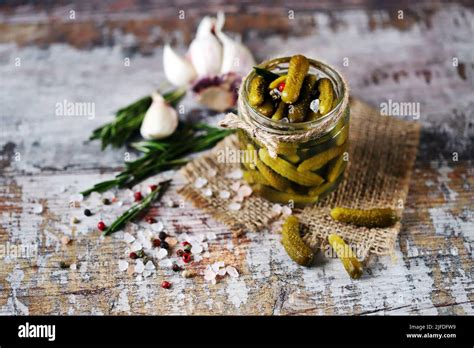 Pickled Cucumbers Jar Macro Gherkins In A Jar Stock Photo Alamy
