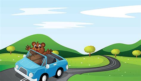 Bear And Car Scenery Jungle Landscape Vector Scenery Jungle