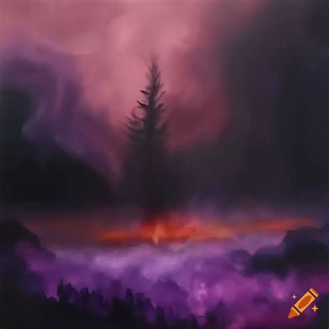 Oil Painting Of A Stormy Landscape With Purple Flames On Craiyon