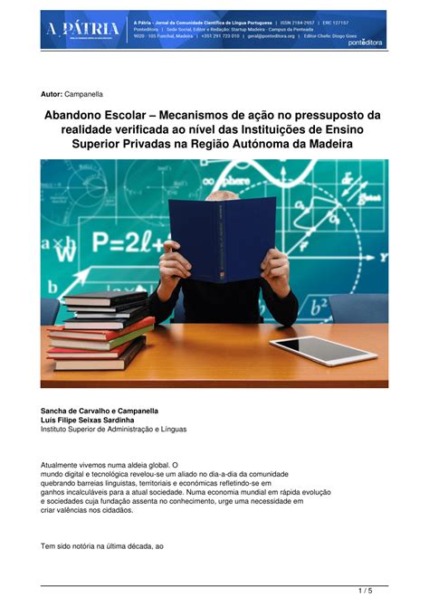 Pdf Abandono Escolar Mecanismos De A O No Pressuposto Da Realidade