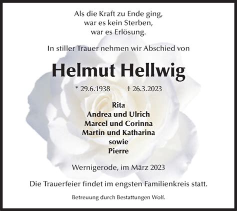 Traueranzeigen Von Helmut Hellwig Abschied Nehmen De