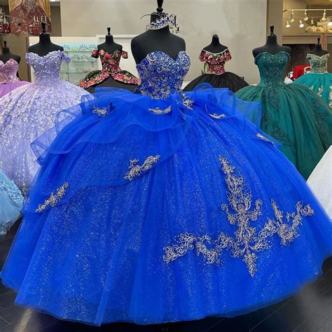 Robe De Quinceanera Bleu Royal 2023 Chérie Appliqués En Dentelle