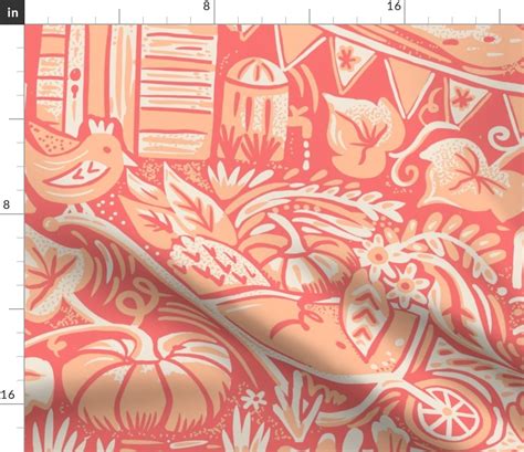 Community Garden In Pantone Peach Fuzz Fabric Spoonflower