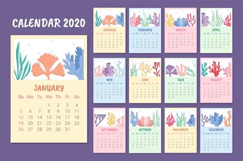 Colorful monthly 2020 calendar template | Free Vector