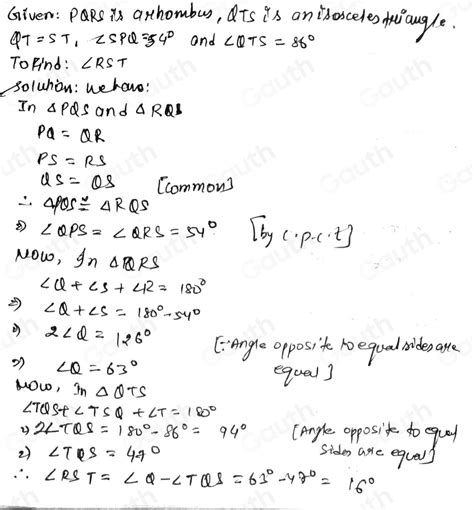 Solved In The Figure Pqrs Is A Rhombus Qts Is An Isosceles Triangle