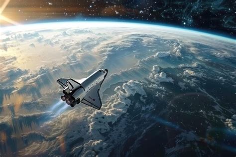Космический шаттл на орбите Земли вымышленный | Премиум Фото