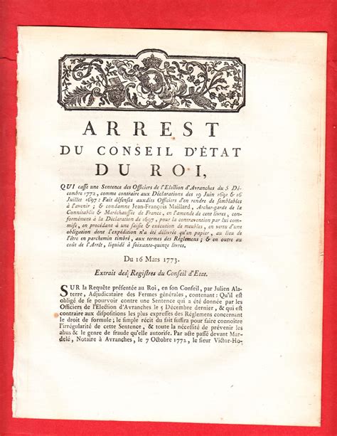 ARREST DU CONSEIL D ÉTAT DU ROI QUI casse une Sentence des Officiers