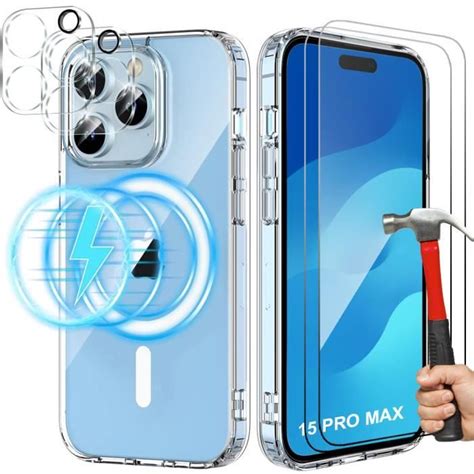 Coque pour iPhone 15 Pro Max avec Cercle Magnétique 2 Verres Trempés