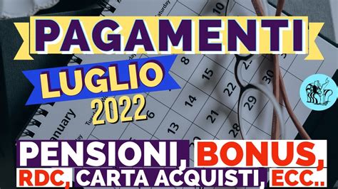 TUTTI I PAGAMENTI INPS Di LUGLIO PENSIONI RDC BONUS CARTA