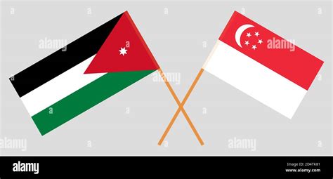 Crossed Flags Of Jordan And Singapore Official Colors Correct Proportion Vector Illustration