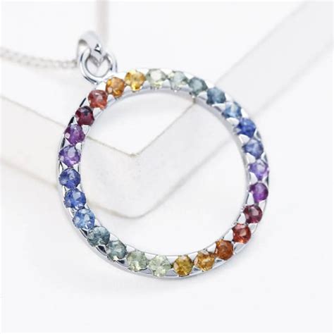 Lgbt Pride Rainbow Sapphire Circle Pendant Sterling Silver Etsy