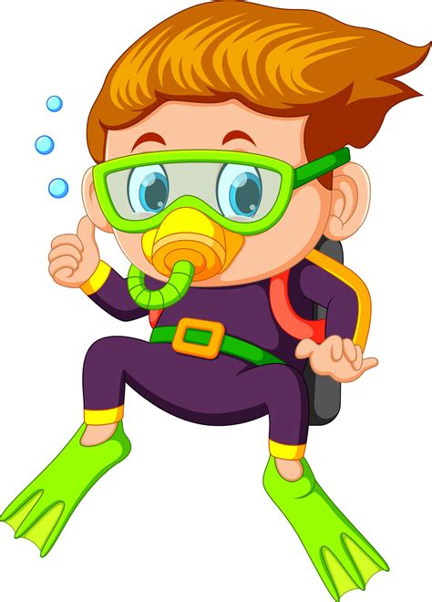 Niño De Dibujos Animados De Buceo 13323523 Vector En Vecteezy