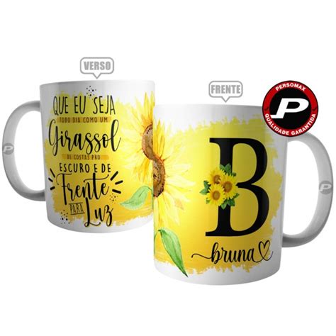 Caneca Personalizada Girassol Inicial E Nome