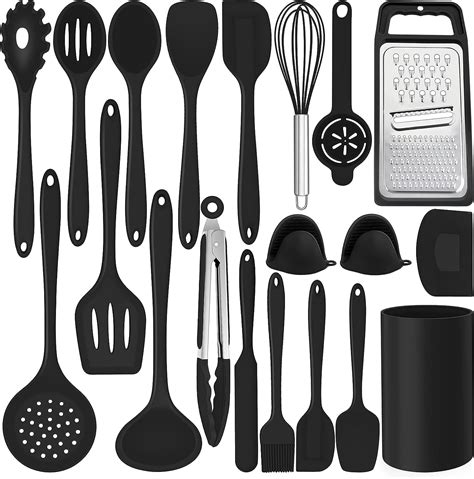 Homikit Pieces Kitchen Utensils Sets With Holder Black Silicone