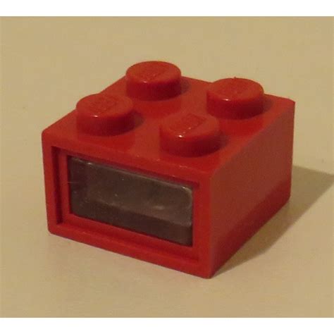 LEGO Red Light Brick 2 X 2 12V With 2 Plug Holes Smooth Transparent