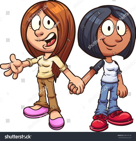 Cartoon Girls Holding Hands