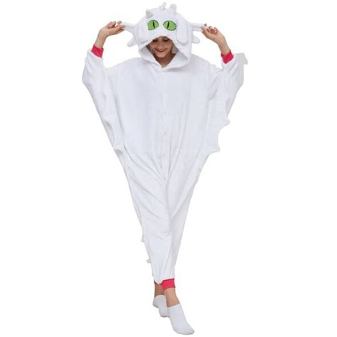 White Toothless Dragon Light Fury Soft Polar Fleece Kigurumi Onesie Pajama For Adults