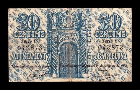 España Billete Local Guerra Civil Barcelona 50 Céntimos 1937 MBC VF