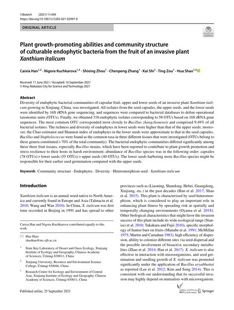 PDF Plant Growth Promoting Abilities And Community Structure Of