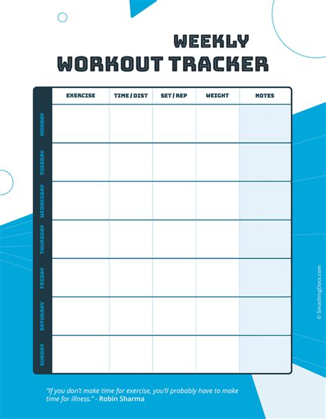 Blank Weekly Workout Schedule