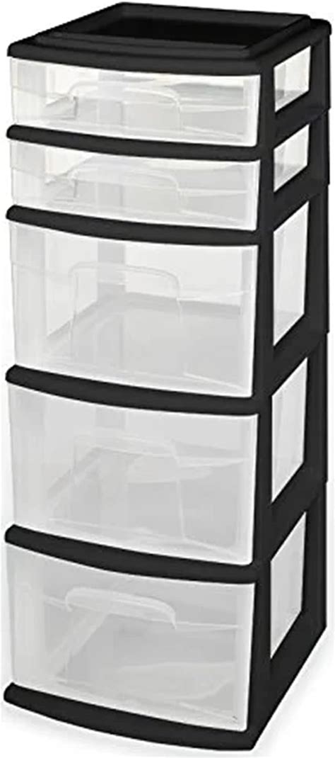 Homz 5 Drawer Plastic Storage And Organizer Tower 3 Large Drawers And 2 Small Drawers