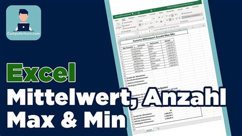 Excel Übung 5 Mittelwert Anzahl Max Und Min Youtube