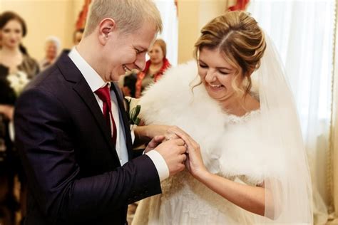 Premium Photo Happy Gorgeous Bride And Stylish Groom Exchanging