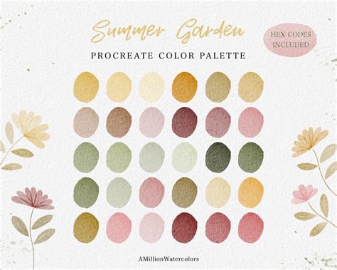 Summer Procreate Color Palette Garden Pink Green Yellow Color Scheme