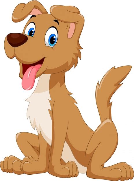 Perro Feliz De Dibujos Animados Sentado Vector Premium