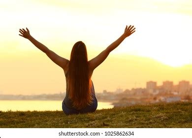 Back View Backlight Portrait Single Cheerful Stock Photo