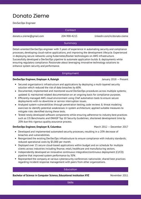 Devsecops Engineer Resume Cv Example And Writing Guide