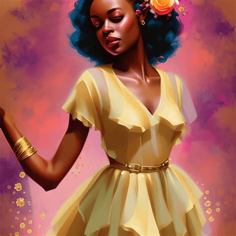 Beautiful African American Pin Up Girl In A Floral Dress · Creative Fabrica