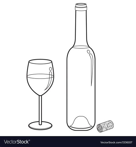 Wine Bottle And Glass Outline Drawing