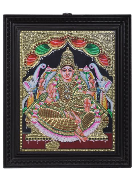 Goddess Gajalakshmi Tanjore Painting Traditional Colors With K Gold