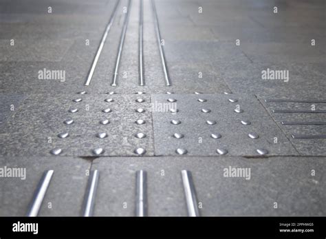 Floor Tiles With Tactile Ground Surface Indicators Closeup View Stock