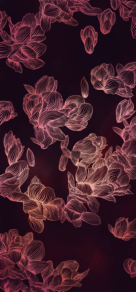 Wallpaper Digital Art Flowers Red Dark Portrait Display Leaves Simple Background