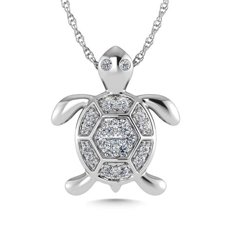 14k White Gold Diamond 110 Cttw Sea Of Life Turtle Pendant Unclaimed Diamonds