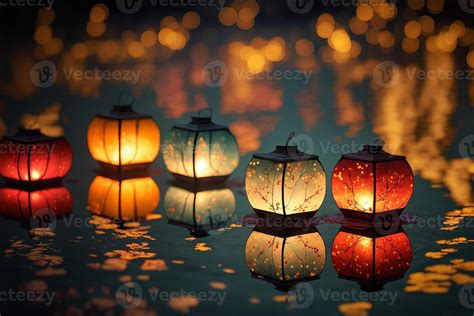 Lanterns At Night In Water