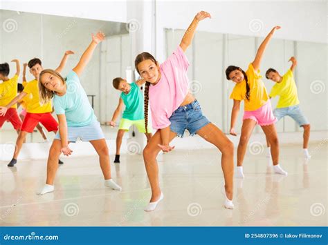 Group Of Kids Training Modern Dance Moves Stock Photo Image Of