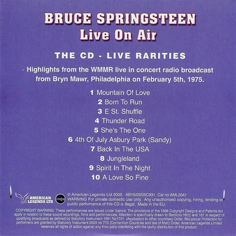 Car Tula Interior Frontal De Bruce Springsteen Live On Air Portada